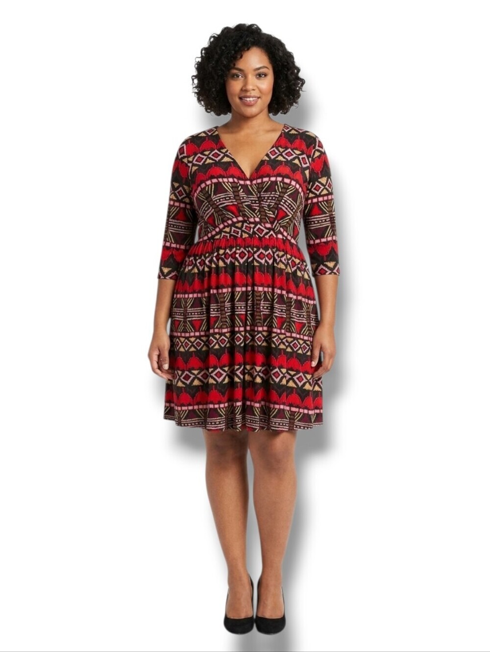 Lucie Lu Plus Size Multicolor Chevron V-Neck Wrap Dress – 0X, Gently Used